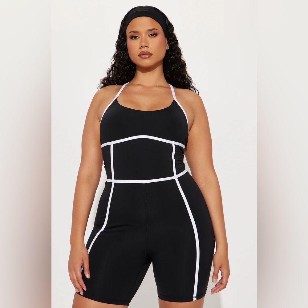 Fashion Nova Black Halter Jumpsuit with White Piping